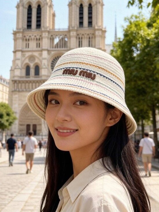Miu Miu Striped Raffia Bucket Hat - Summer Sun Hat main image 8